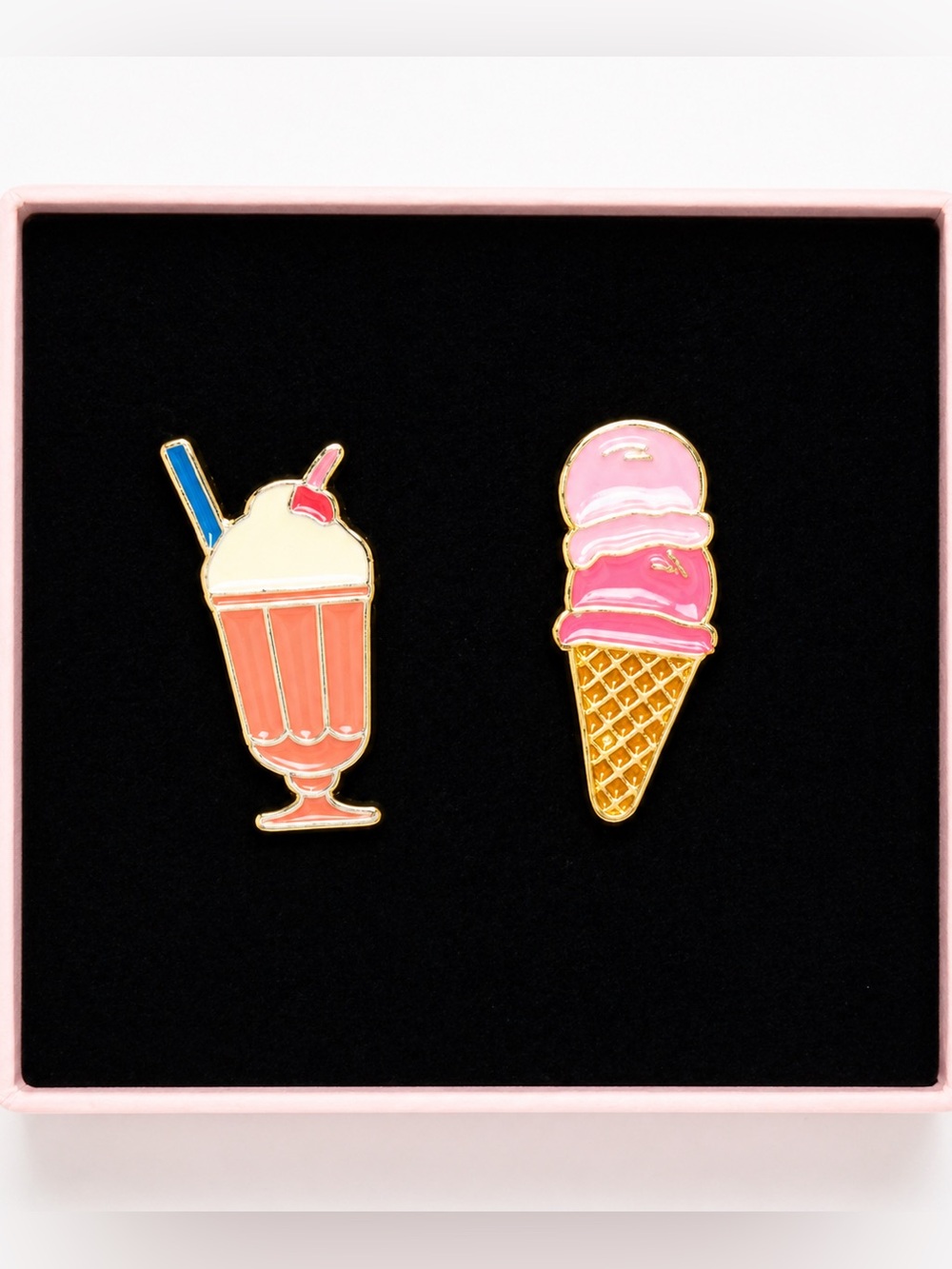 2 Pc Enamel Pin Set Ice Cream Cone Milkshake Novelty Lapel Pins Kawaii Badge